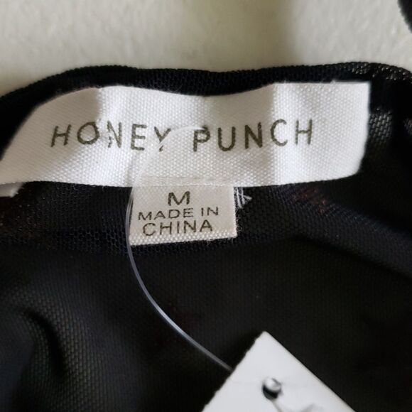 HONEY PUNCH NWOT womens M black sheer & velvet stars onesie - Picture 3 of 4